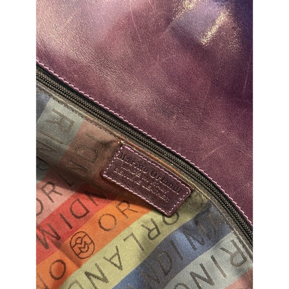 Marino Orlandi Red Embossed Leather Shoulder Bag Floral Tooled Gold Hardware - Picture 13 of 14